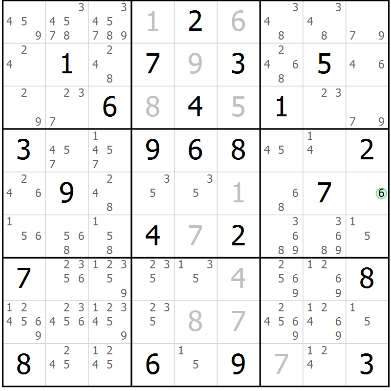 Position des candidats pour la solution de la Gr 26 page 29 du magazine de sudoku Giga sudoku niv 6-8 n° 016