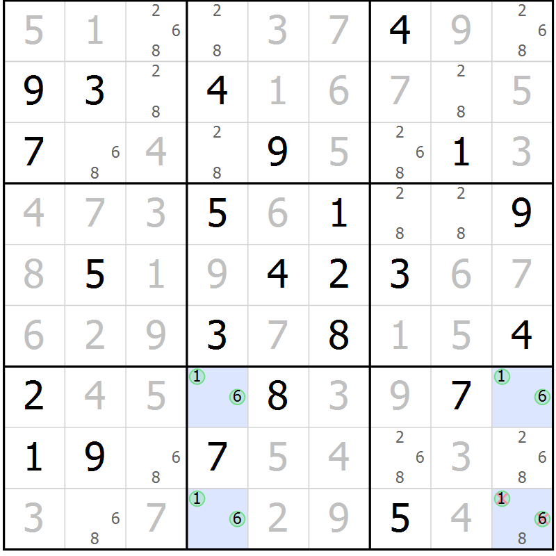 Position des candidats pour la solution de la Gr 27 page 30 du magazine de sudoku Giga sudoku niv 6-8 n° 016