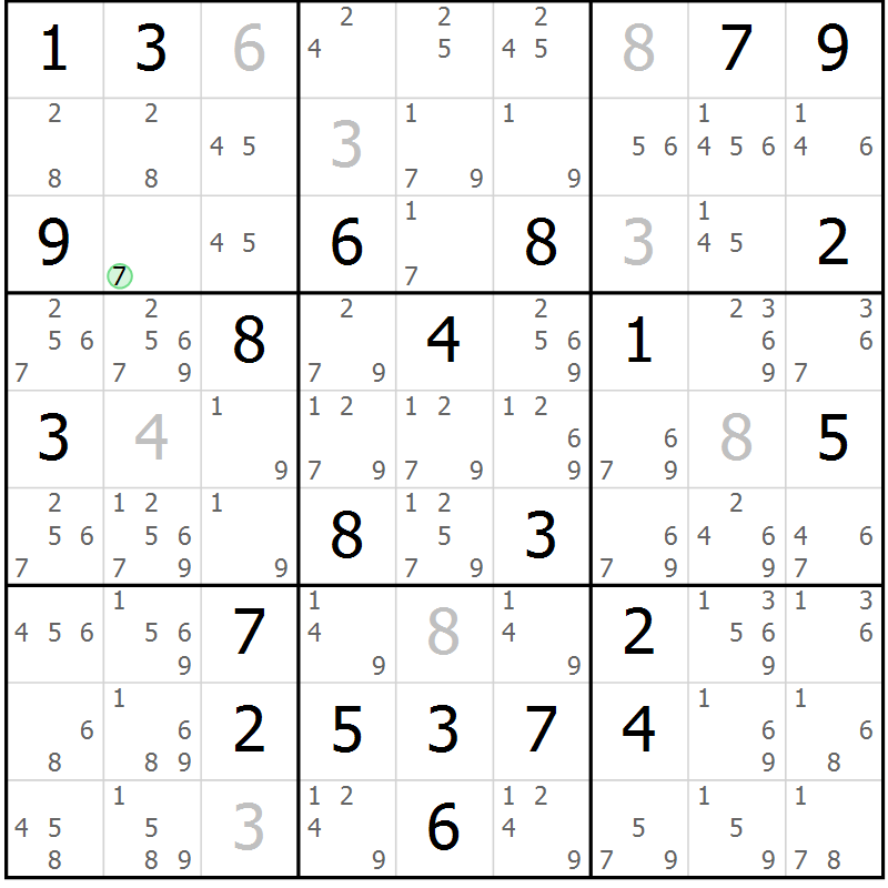 Position des candidats pour la solution de la Gr 28 page 31 du magazine de sudoku Giga sudoku niv 6-8 n° 016