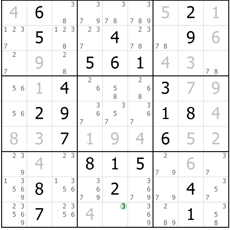 Position des candidats pour la solution de la Gr 29 page 32 du magazine de sudoku Giga sudoku niv 6-8 n° 016