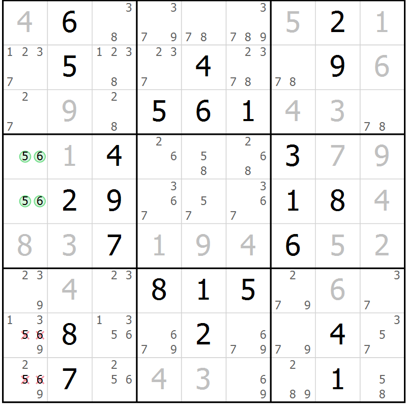 Position des candidats pour la solution de la Gr 29 page 32 du magazine de sudoku Giga sudoku niv 6-8 n° 016