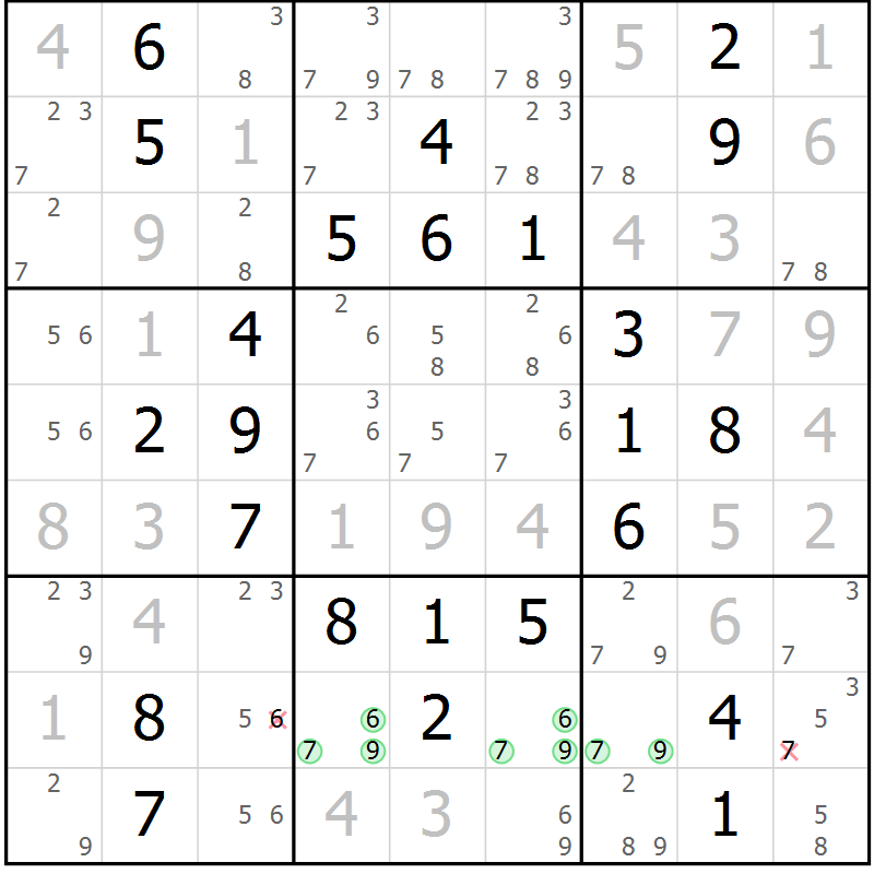 Position des candidats pour la solution de la Gr 29 page 32 du magazine de sudoku Giga sudoku niv 6-8 n° 016