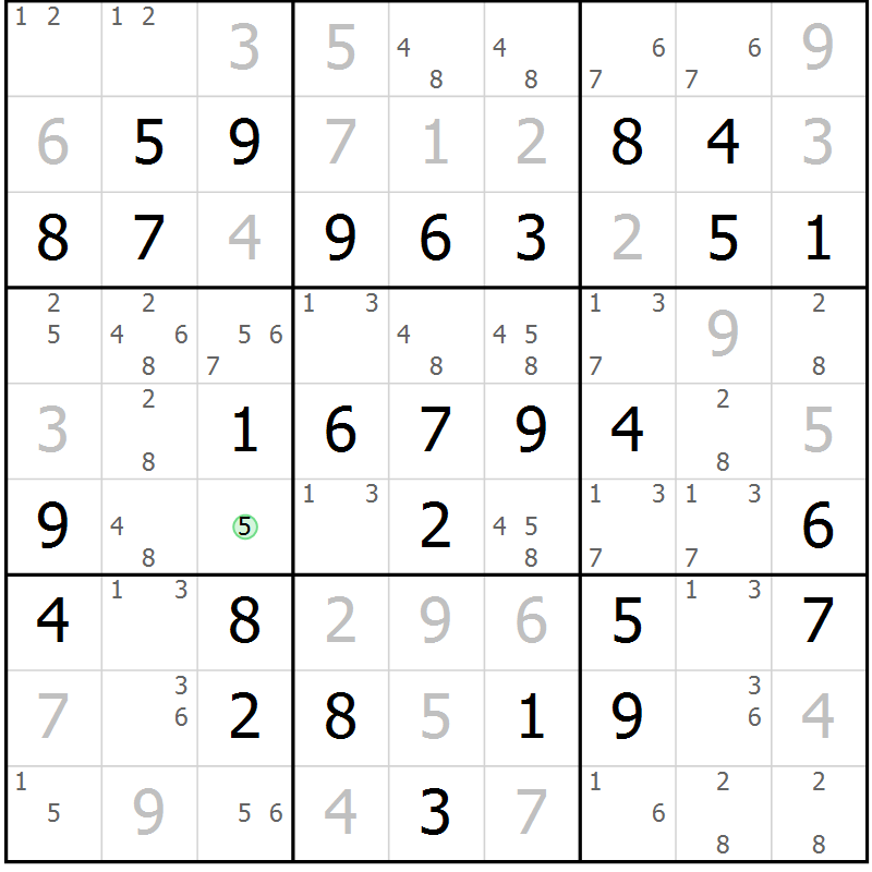 Position des candidats pour la solution de la Gr 3 page 6 du magazine de sudoku Giga sudoku niv 6-8 n° 016