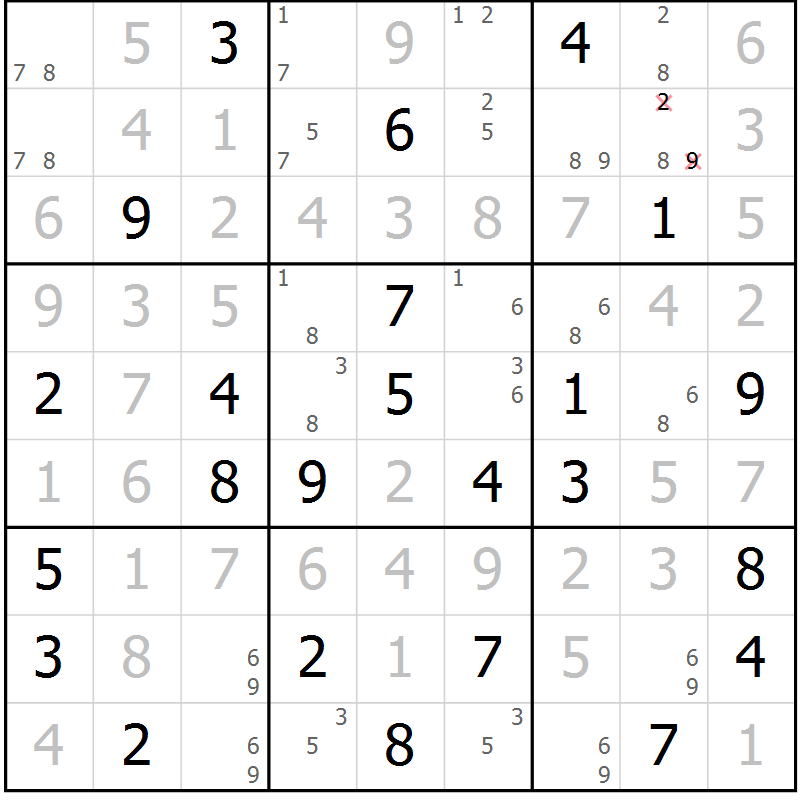 Position des candidats pour la solution de la Gr 30 page 33 du magazine de sudoku Giga sudoku niv 6-8 n° 016