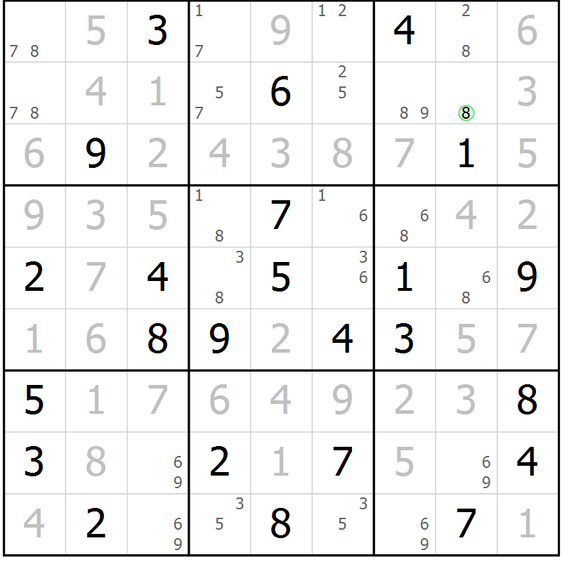 Position des candidats pour la solution de la Gr 30 page 33 du magazine de sudoku Giga sudoku niv 6-8 n° 016