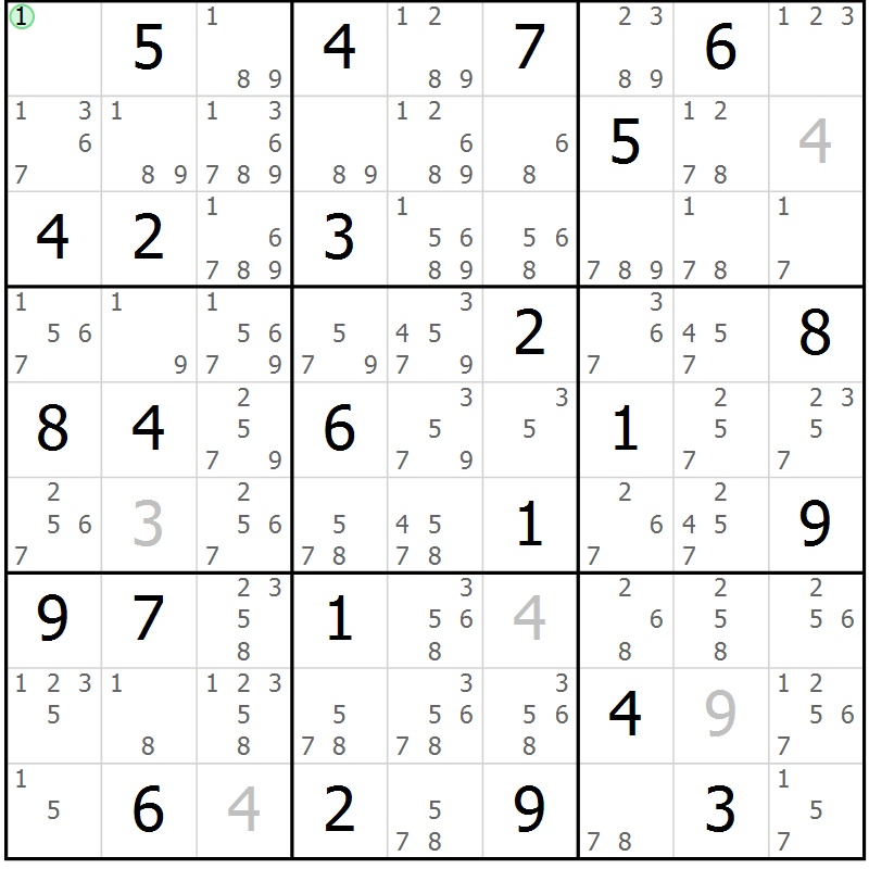 Position des candidats pour la solution de la Gr 31 page 34 du magazine de sudoku Giga sudoku niv 6-8 n° 016
