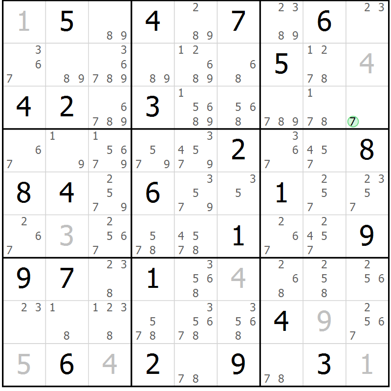 Position des candidats pour la solution de la Gr 31 page 34 du magazine de sudoku Giga sudoku niv 6-8 n° 016