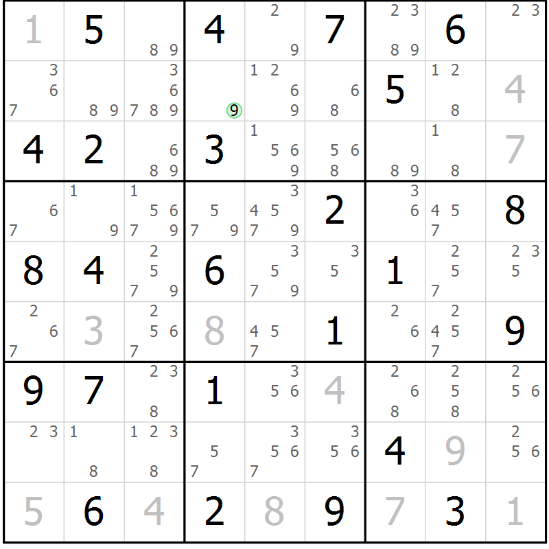 Position des candidats pour la solution de la Gr 31 page 34 du magazine de sudoku Giga sudoku niv 6-8 n° 016