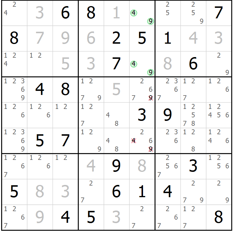 Position des candidats pour la solution de la Gr 32 page 35 du magazine de sudoku Giga sudoku niv 6-8 n° 016