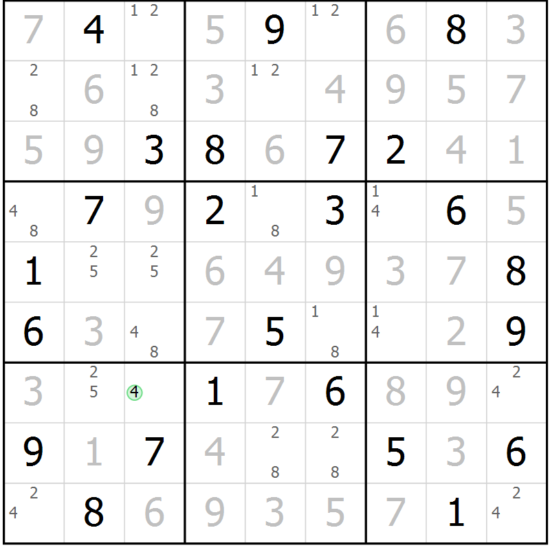 Position des candidats pour la solution de la Gr 34 page 37 du magazine de sudoku Giga sudoku niv 6-8 n° 016