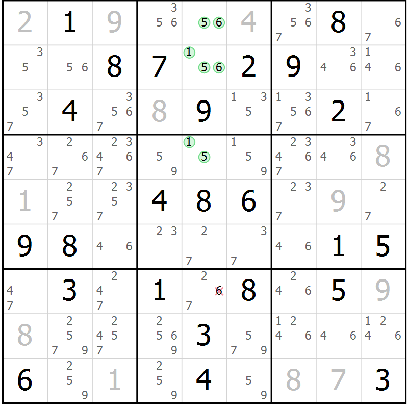 Position des candidats pour la solution de la Gr 35 page 38 du magazine de sudoku Giga sudoku niv 6-8 n° 016