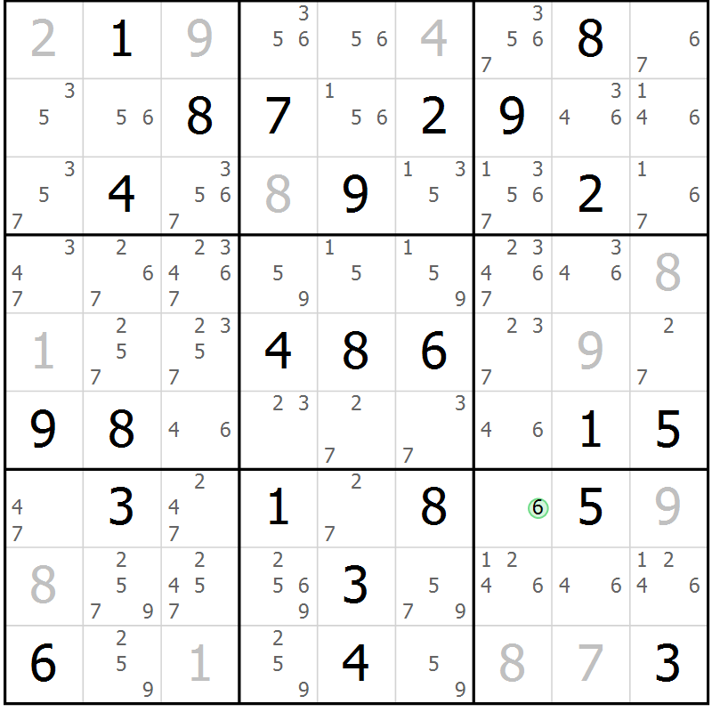 Position des candidats pour la solution de la Gr 35 page 38 du magazine de sudoku Giga sudoku niv 6-8 n° 016