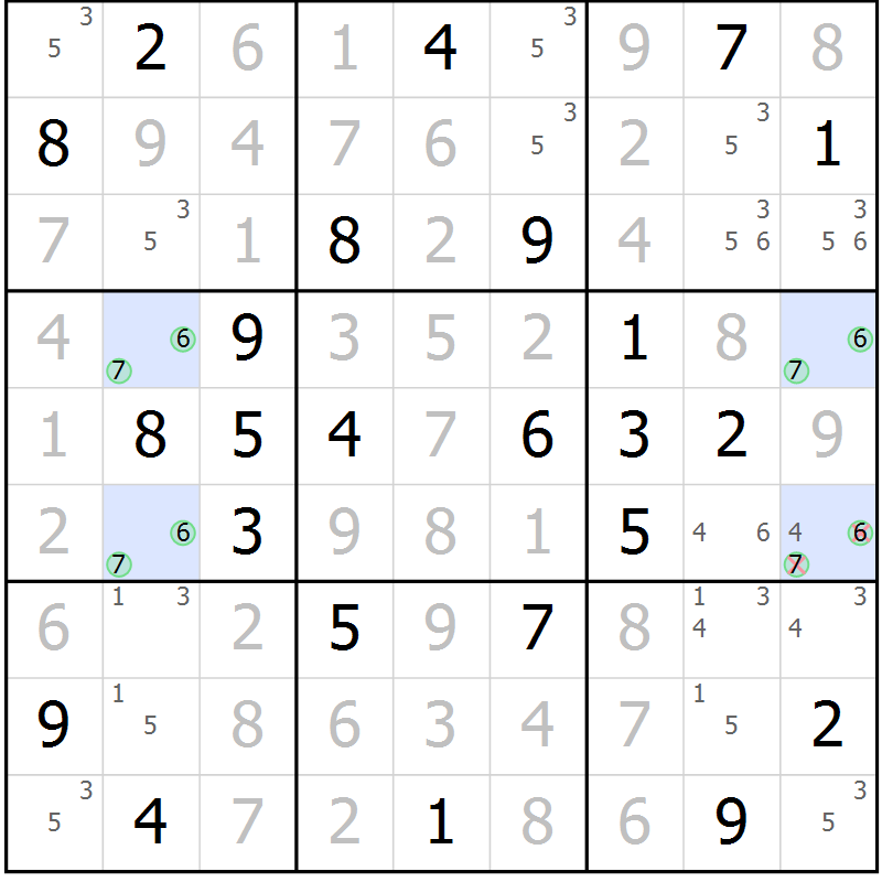 Position des candidats pour la solution de la Gr 36 page 39 du magazine de sudoku Giga sudoku niv 6-8 n° 016