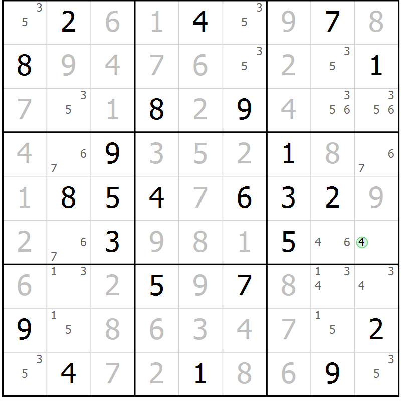 Position des candidats pour la solution de la Gr 36 page 39 du magazine de sudoku Giga sudoku niv 6-8 n° 016