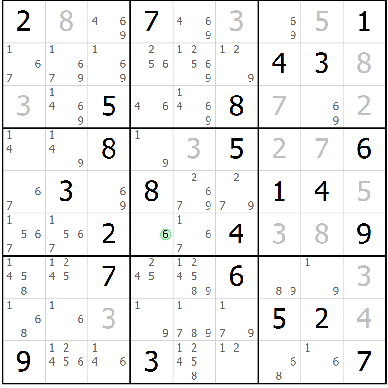 Position des candidats pour la solution de la Gr 37 page 40 du magazine de sudoku Giga sudoku niv 6-8 n° 016
