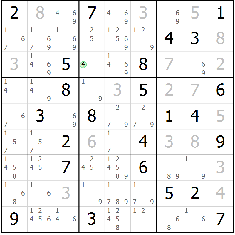 Position des candidats pour la solution de la Gr 37 page 40 du magazine de sudoku Giga sudoku niv 6-8 n° 016