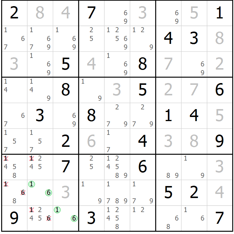 Position des candidats pour la solution de la Gr 37 page 40 du magazine de sudoku Giga sudoku niv 6-8 n° 016
