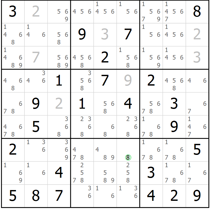 Position des candidats pour la solution de la Gr 38 page 41 du magazine de sudoku Giga sudoku niv 6-8 n° 016