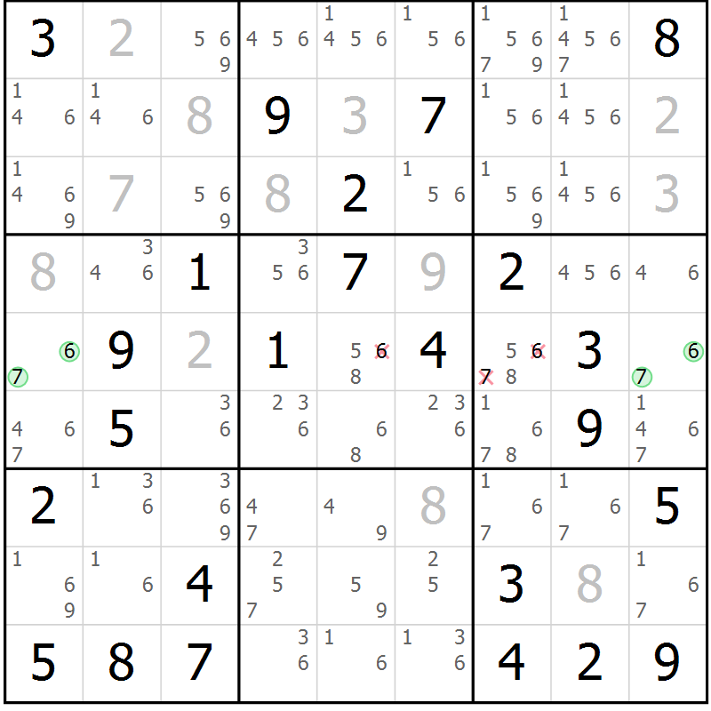 Position des candidats pour la solution de la Gr 38 page 41 du magazine de sudoku Giga sudoku niv 6-8 n° 016