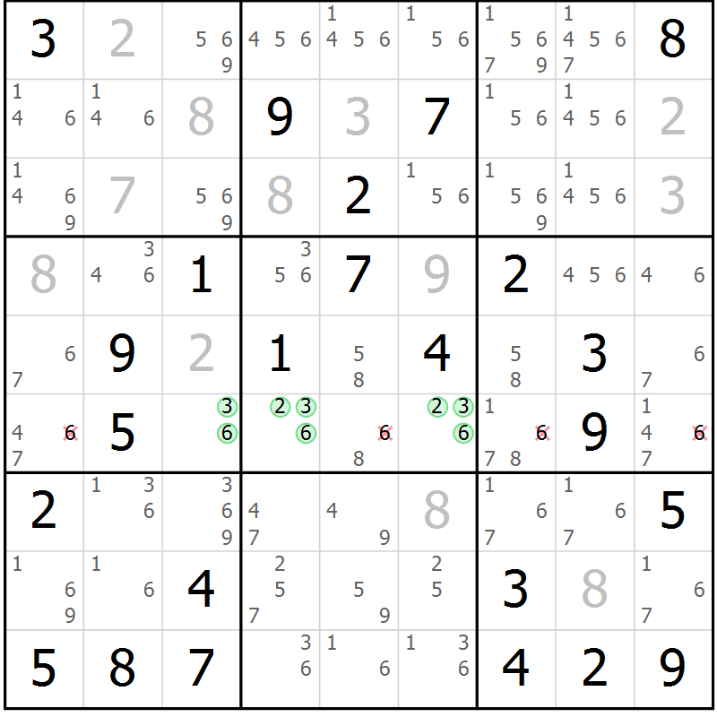 Position des candidats pour la solution de la Gr 38 page 41 du magazine de sudoku Giga sudoku niv 6-8 n° 016