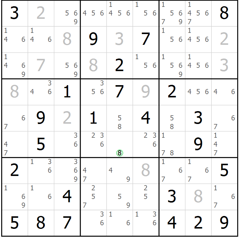 Position des candidats pour la solution de la Gr 38 page 41 du magazine de sudoku Giga sudoku niv 6-8 n° 016