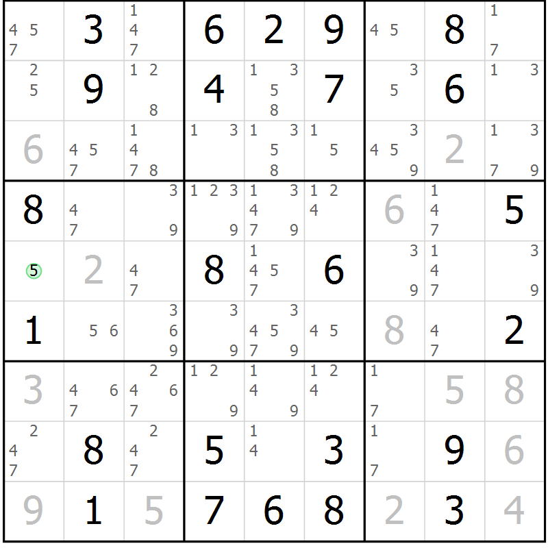 Position des candidats pour la solution de la Gr 39 page 42 du magazine de sudoku Giga sudoku niv 6-8 n° 016