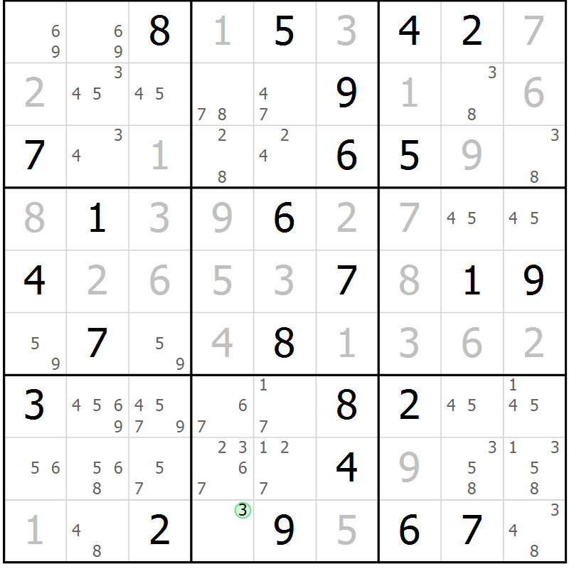 Position des candidats pour la solution de la Gr 40 page 43 du magazine de sudoku Giga sudoku niv 6-8 n° 016