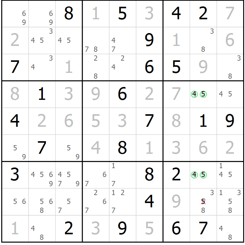 Position des candidats pour la solution de la Gr 40 page 43 du magazine de sudoku Giga sudoku niv 6-8 n° 016