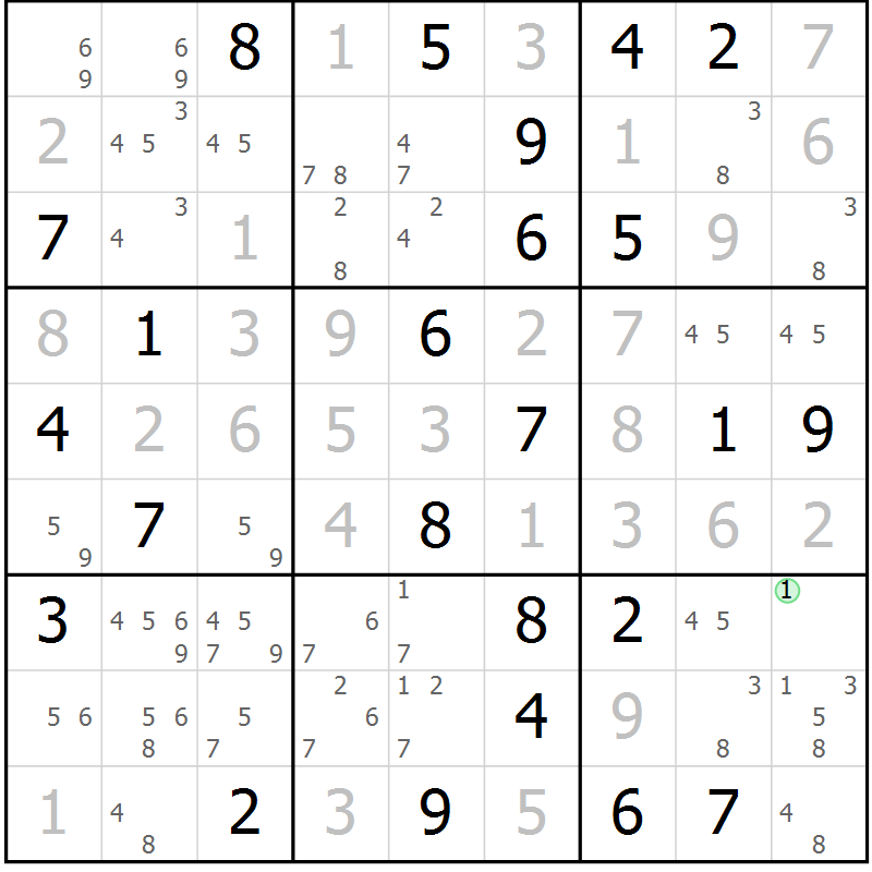 Position des candidats pour la solution de la Gr 40 page 43 du magazine de sudoku Giga sudoku niv 6-8 n° 016