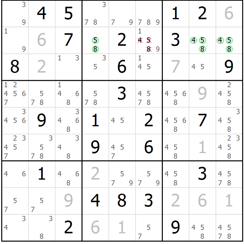 Position des candidats pour la solution de la Gr 41 page 44 du magazine de sudoku Giga sudoku niv 6-8 n° 016