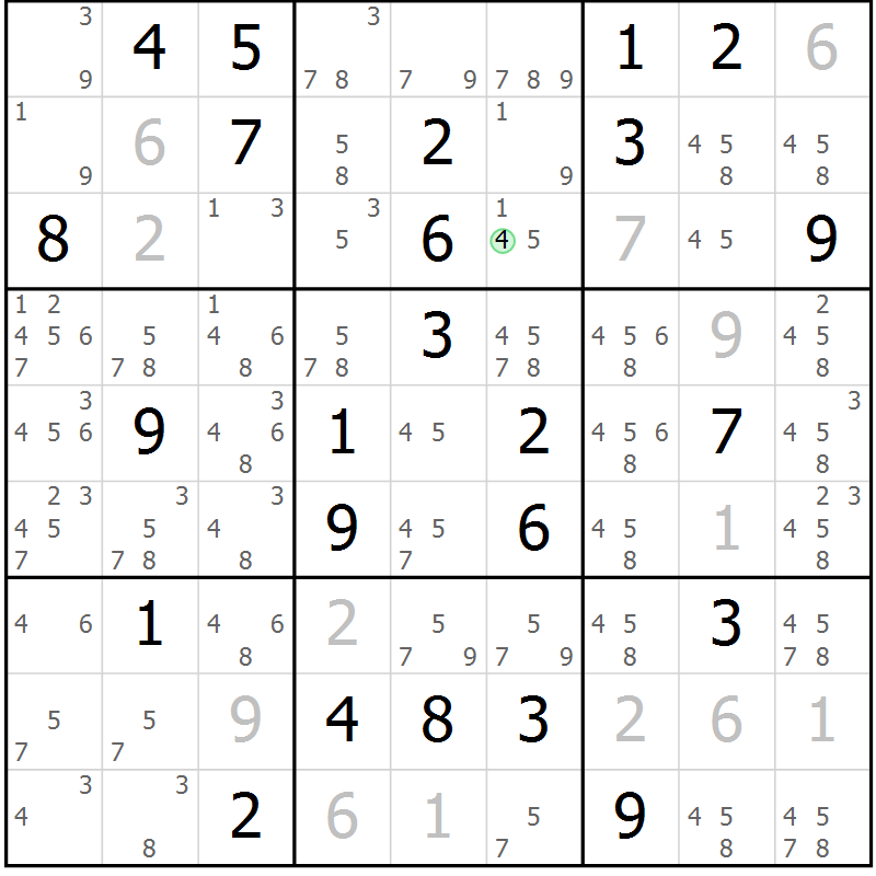 Position des candidats pour la solution de la Gr 41 page 44 du magazine de sudoku Giga sudoku niv 6-8 n° 016