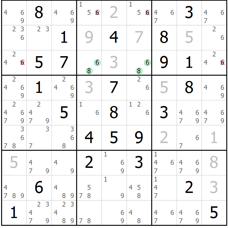 Position des candidats pour la solution de la Gr 42 page 45 du magazine de sudoku Giga sudoku niv 6-8 n° 016