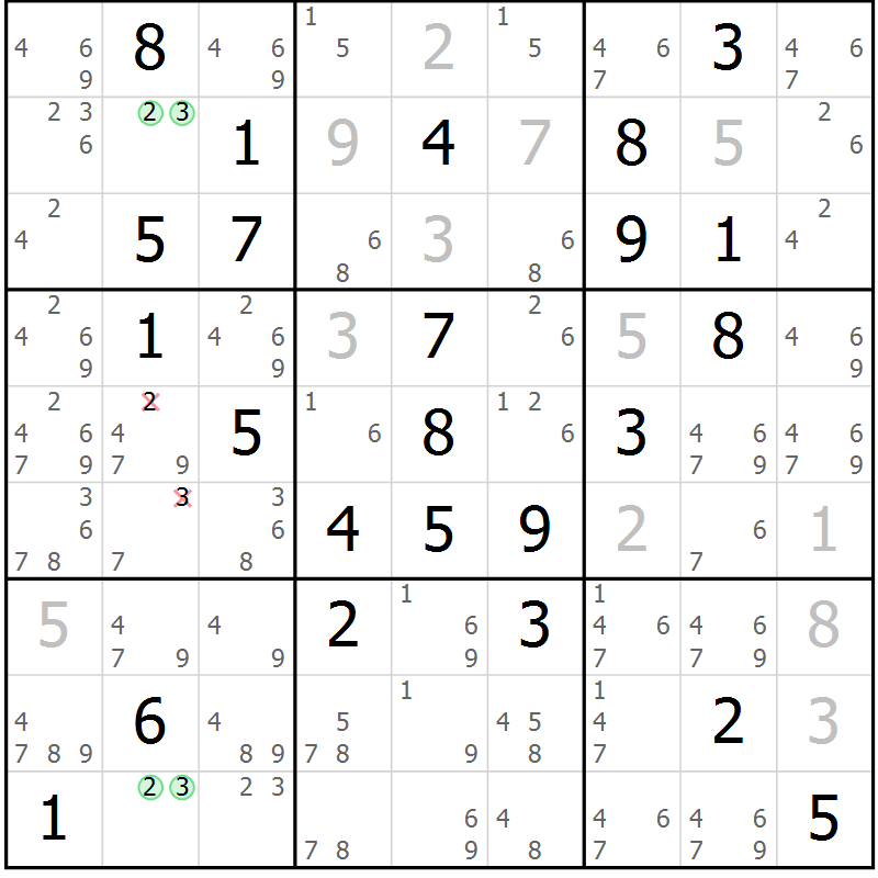 Position des candidats pour la solution de la Gr 42 page 45 du magazine de sudoku Giga sudoku niv 6-8 n° 016