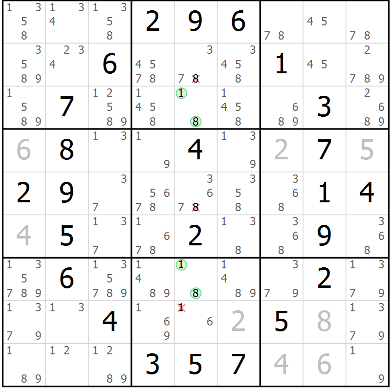 Position des candidats pour la solution de la Gr 44 page 47 du magazine de sudoku Giga sudoku niv 6-8 n° 016