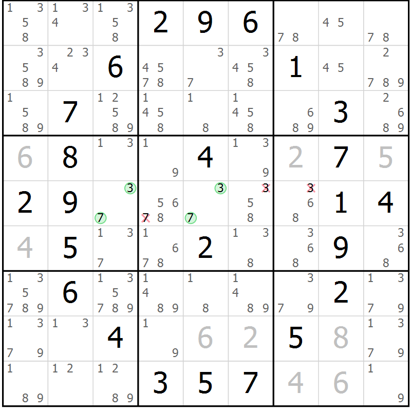 Position des candidats pour la solution de la Gr 44 page 47 du magazine de sudoku Giga sudoku niv 6-8 n° 016