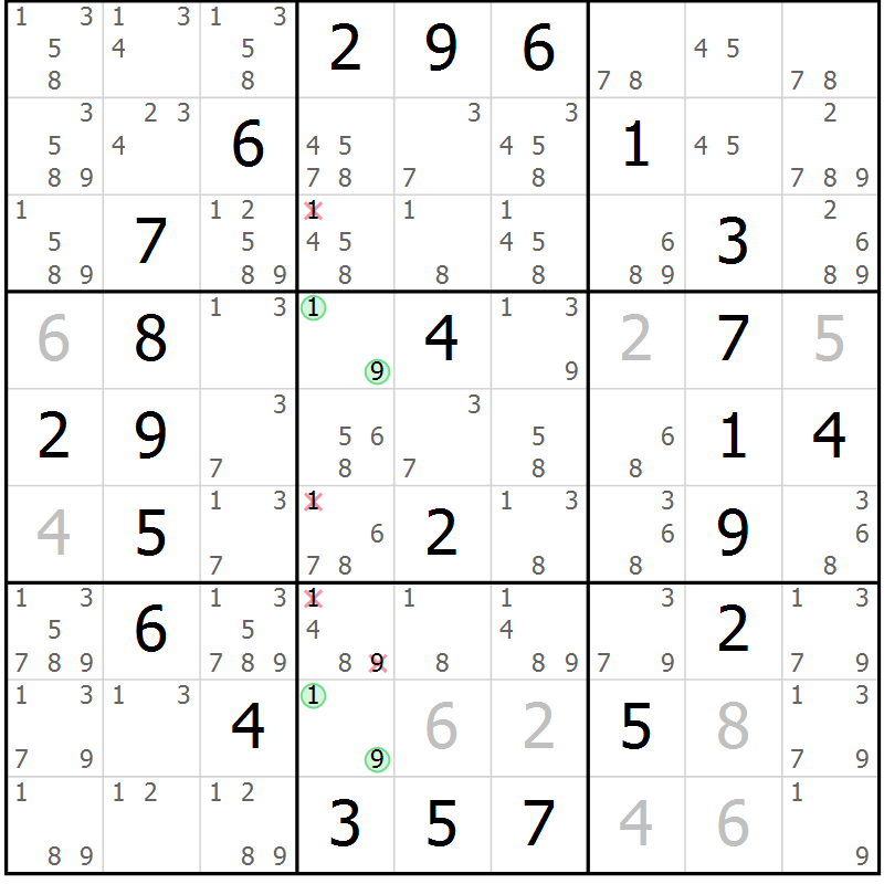 Position des candidats pour la solution de la Gr 44 page 47 du magazine de sudoku Giga sudoku niv 6-8 n° 016
