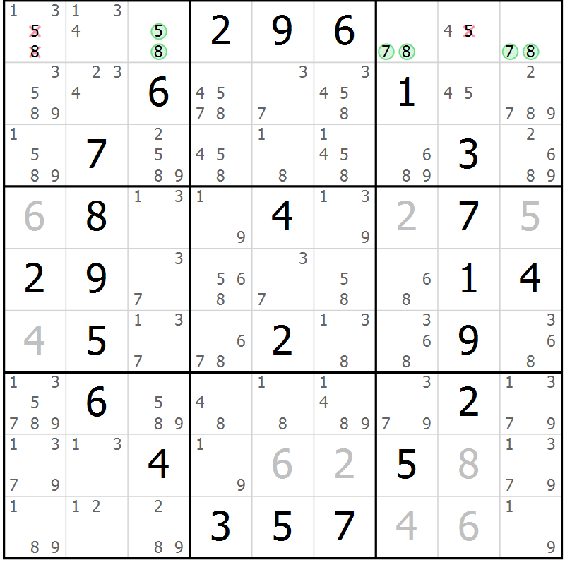 Position des candidats pour la solution de la Gr 44 page 47 du magazine de sudoku Giga sudoku niv 6-8 n° 016