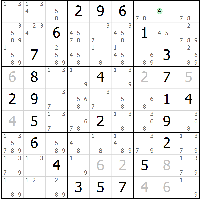 Position des candidats pour la solution de la Gr 44 page 47 du magazine de sudoku Giga sudoku niv 6-8 n° 016