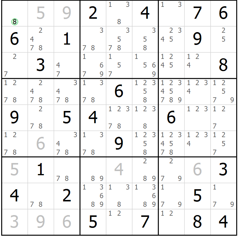 Position des candidats pour la solution de la Gr 45 page 48 du magazine de sudoku Giga sudoku niv 6-8 n° 016