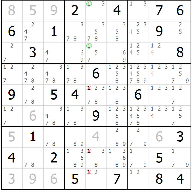 Position des candidats pour la solution de la Gr 45 page 48 du magazine de sudoku Giga sudoku niv 6-8 n° 016