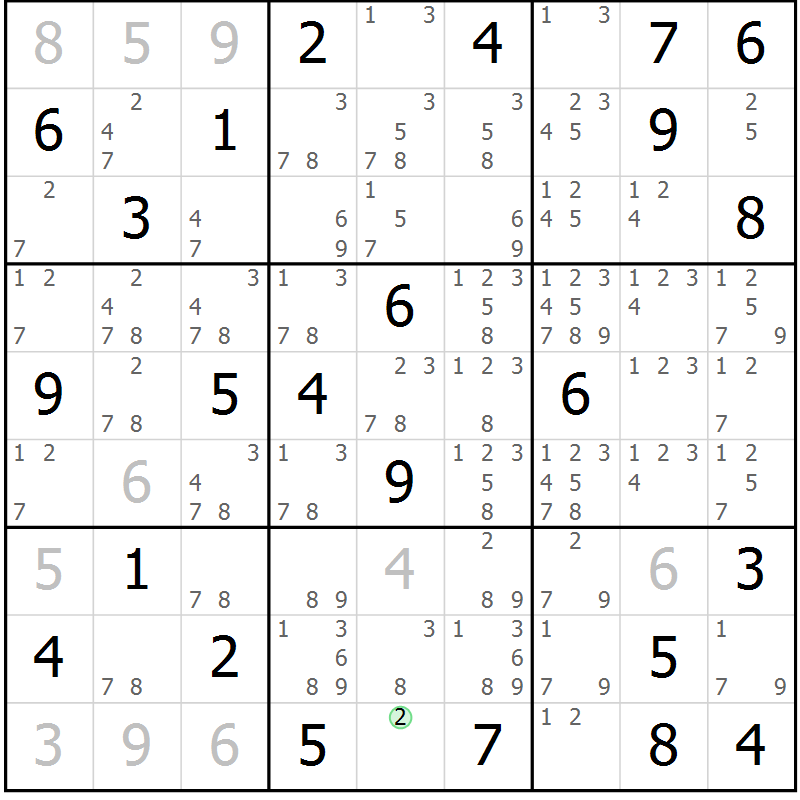 Position des candidats pour la solution de la Gr 45 page 48 du magazine de sudoku Giga sudoku niv 6-8 n° 016