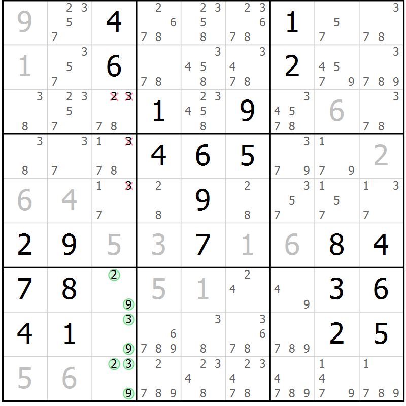 Position des candidats pour la solution de la Gr 47 page 50 du magazine de sudoku Giga sudoku niv 6-8 n° 016