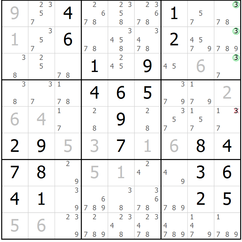 Position des candidats pour la solution de la Gr 47 page 50 du magazine de sudoku Giga sudoku niv 6-8 n° 016