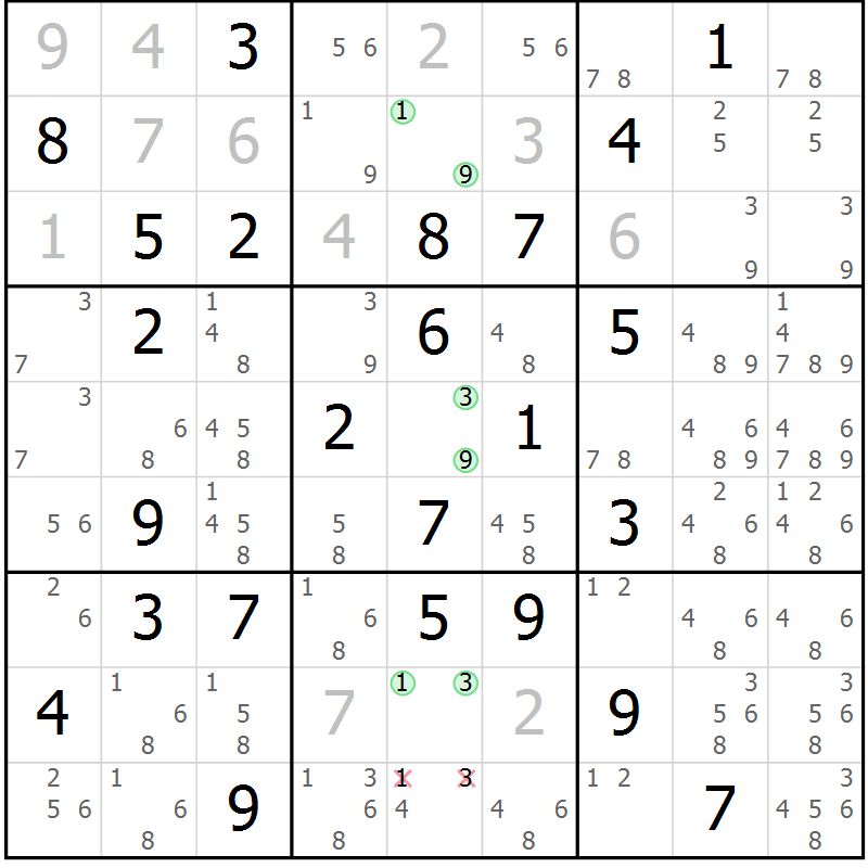 Position des candidats pour la solution de la Gr 48 page 51 du magazine de sudoku Giga sudoku niv 6-8 n° 016