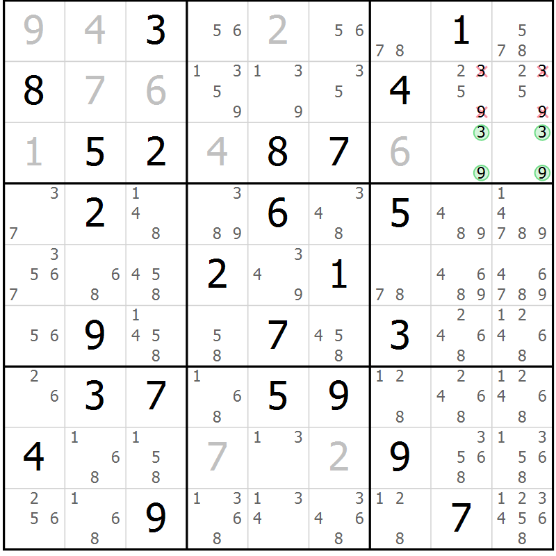 Position des candidats pour la solution de la Gr 48 page 51 du magazine de sudoku Giga sudoku niv 6-8 n° 016