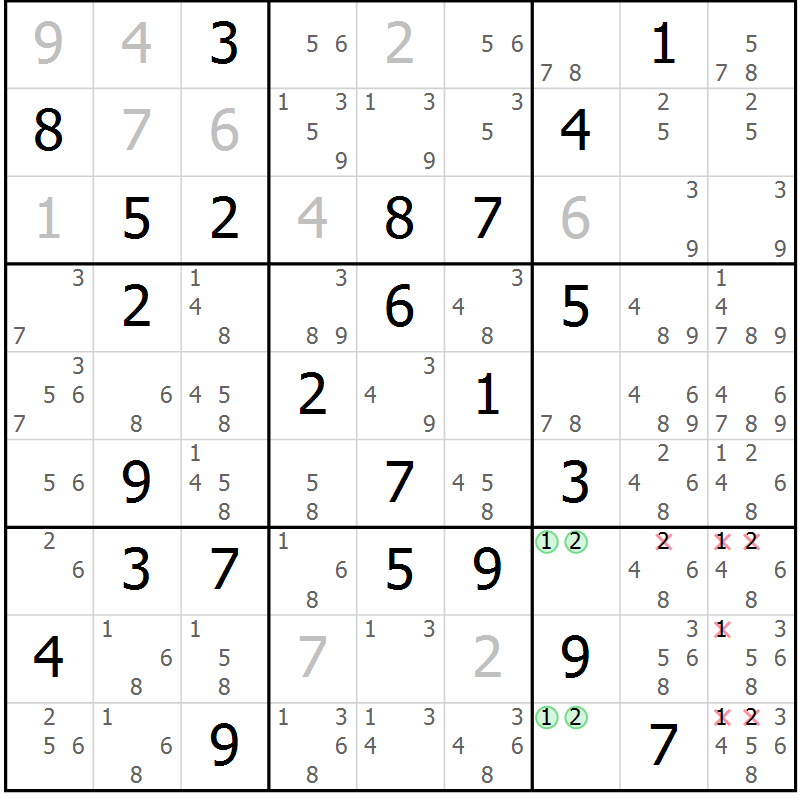 Position des candidats pour la solution de la Gr 48 page 51 du magazine de sudoku Giga sudoku niv 6-8 n° 016