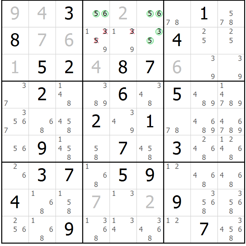 Position des candidats pour la solution de la Gr 48 page 51 du magazine de sudoku Giga sudoku niv 6-8 n° 016