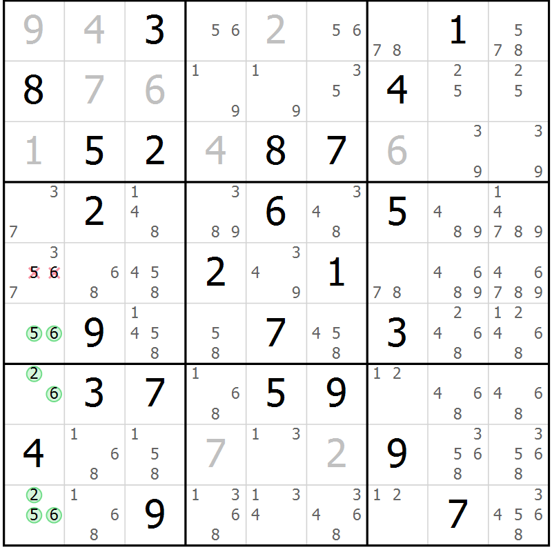 Position des candidats pour la solution de la Gr 48 page 51 du magazine de sudoku Giga sudoku niv 6-8 n° 016