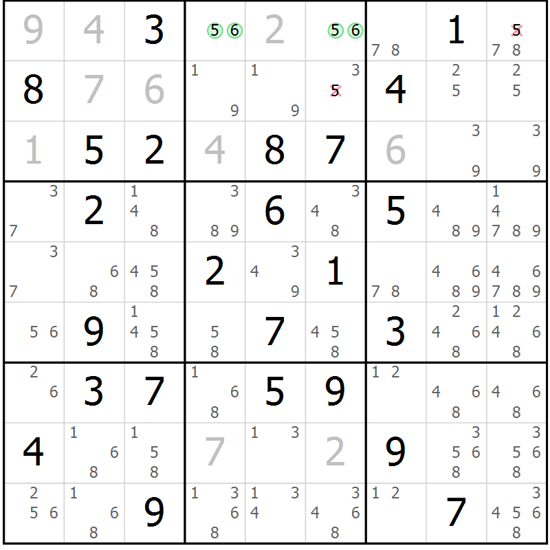 Position des candidats pour la solution de la Gr 48 page 51 du magazine de sudoku Giga sudoku niv 6-8 n° 016