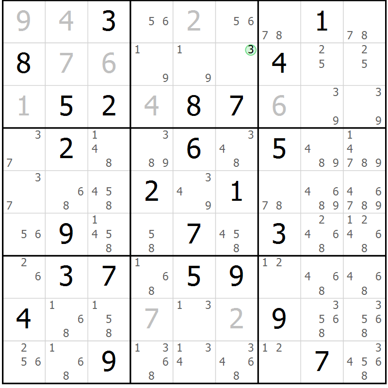 Position des candidats pour la solution de la Gr 48 page 51 du magazine de sudoku Giga sudoku niv 6-8 n° 016